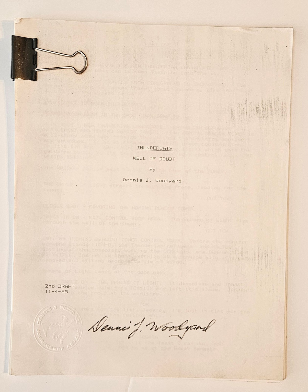 Photo of Dennis's draft script for Well of Doubt