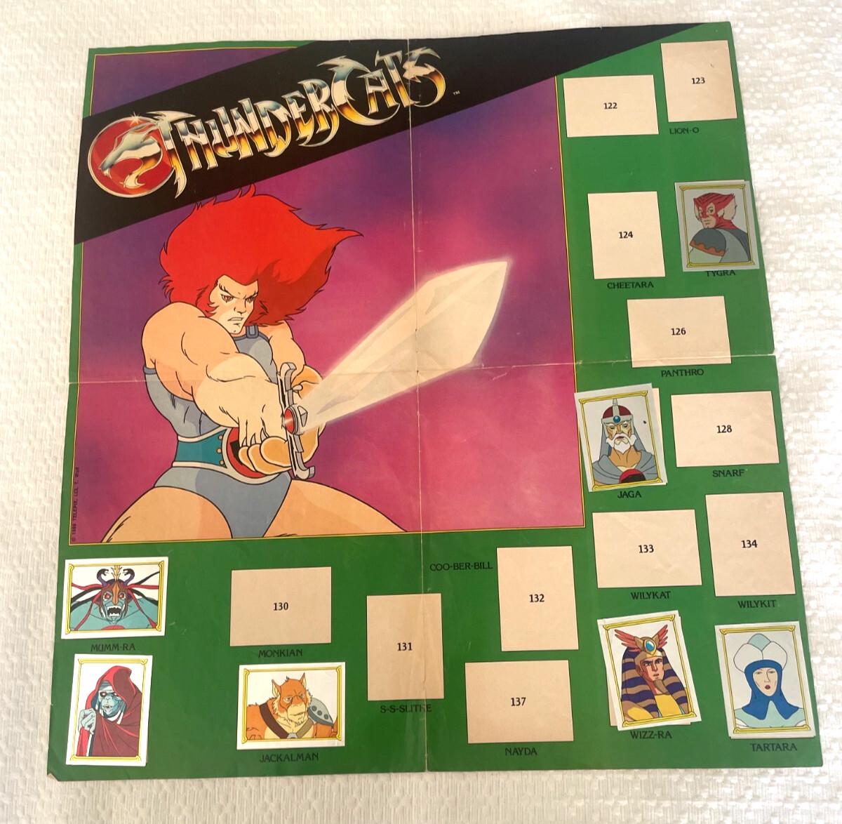 Centerfold poster from the Panini ThunderCats Sticker Album with stickers placed and gaps where stickers are missing