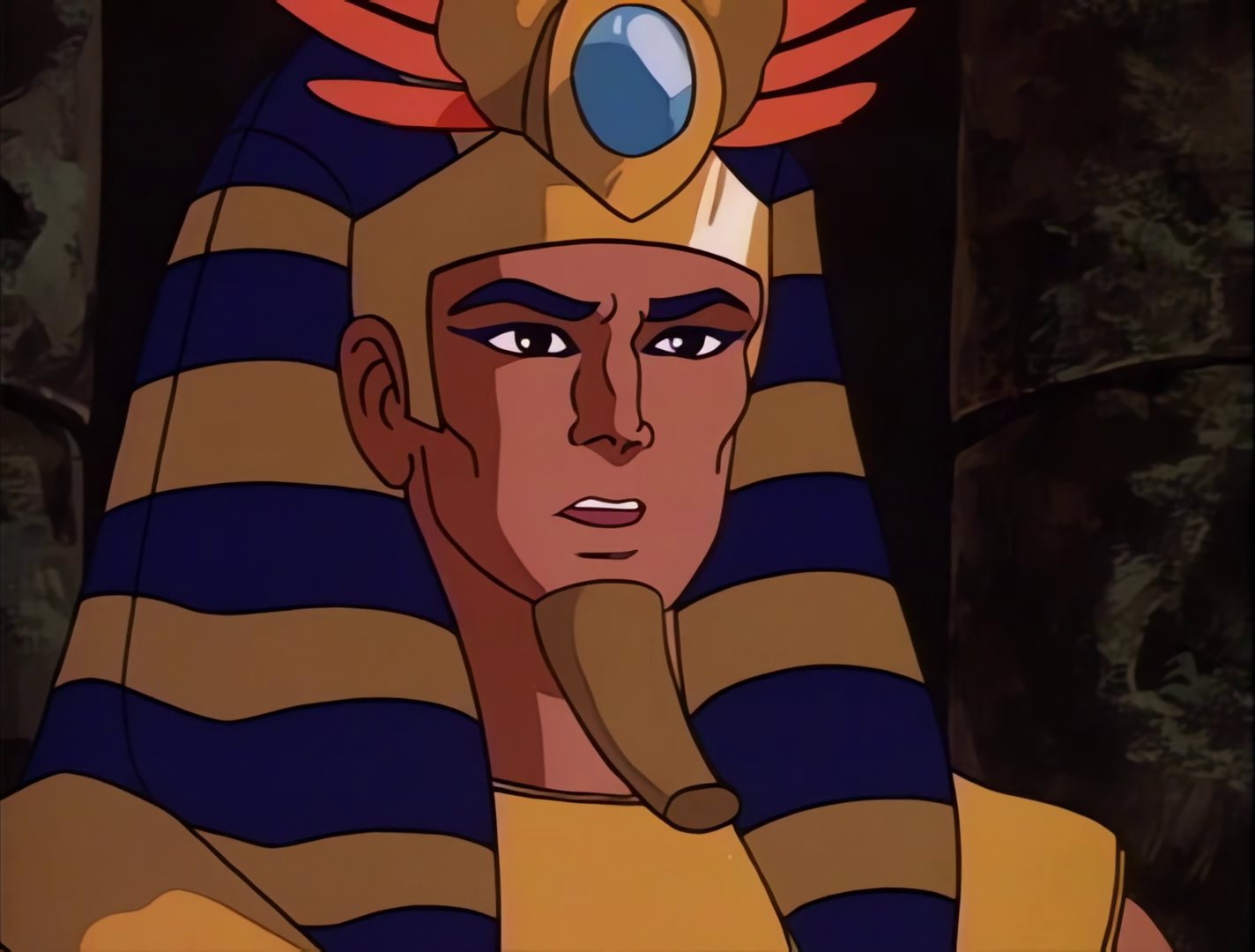 Wizz-Ra portrait close-up - blue and gold pharaoh headdress with winged crown